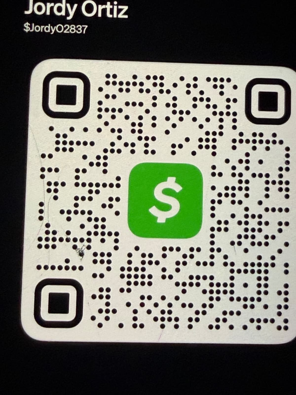 Cash App QR code for $JordyO2837 (Jordy Ortiz)