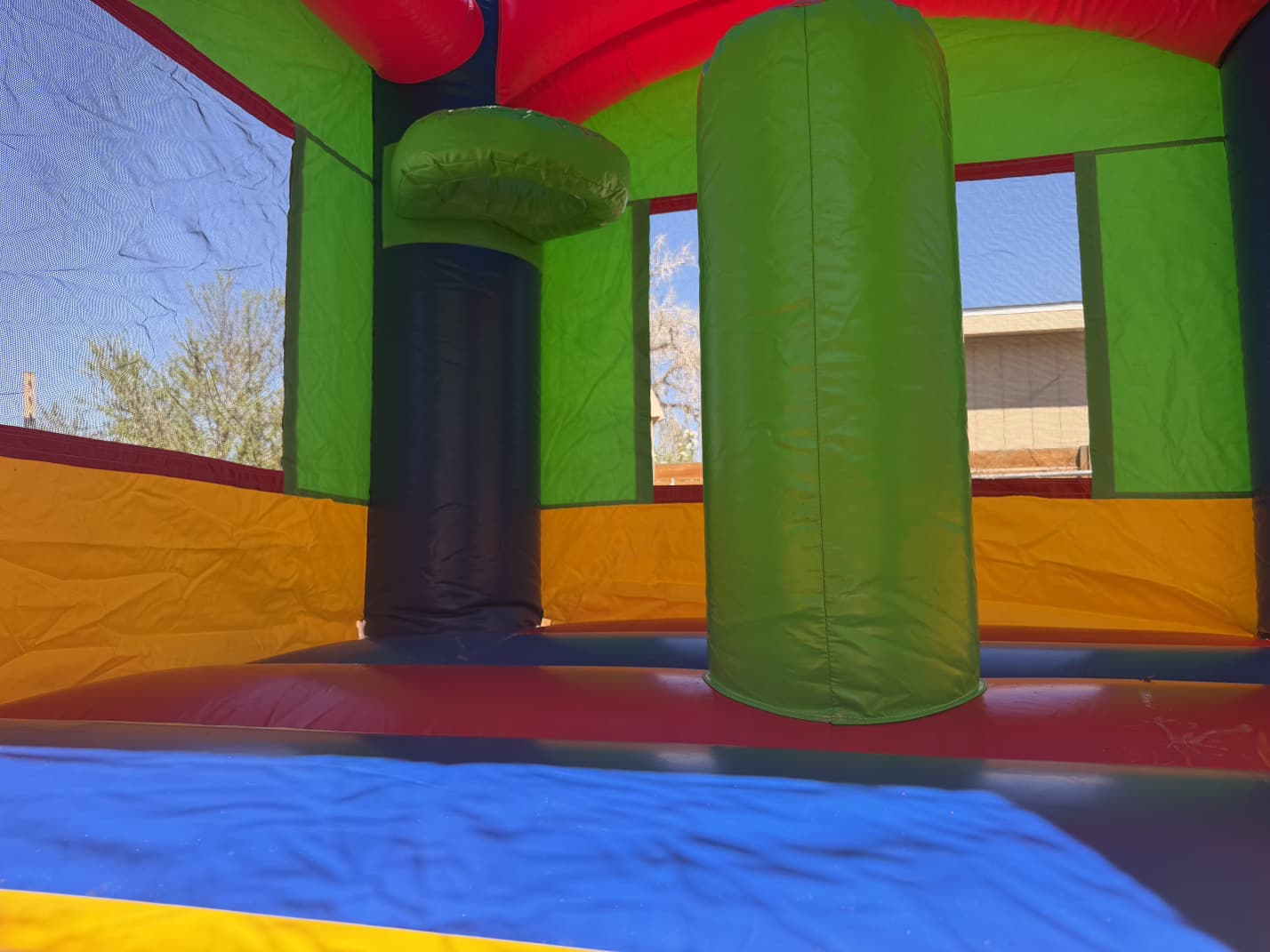 Inside view of a colorful bounce house